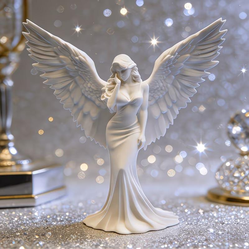 3D-gedruckte Schutzengel-Figur Weißgold Betende Religiöse Statue für Garten Fensterbank Dekoration Einweihungsgeschenk