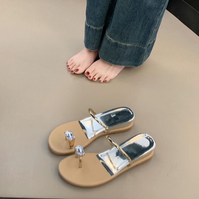 

Сандалии на плоской подошве с высоким каблуком и стразами, для летней женской одежды для отдыха на открытом воздухе, новые французские сандалии 2025 года в стиле фей 39 золотистый