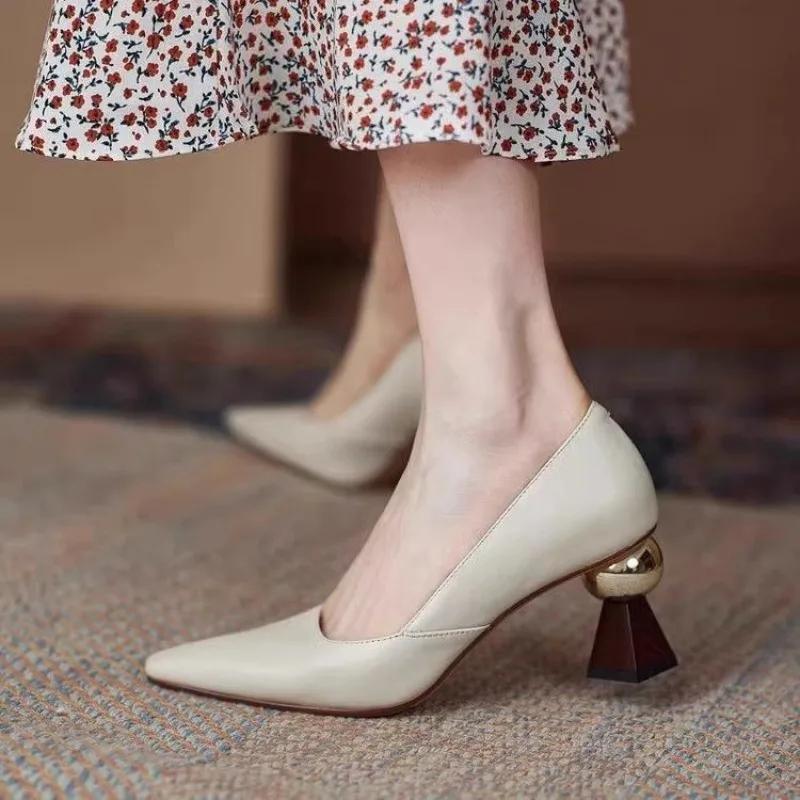 Pointed Toe on Heeled Shoes for Women Chunky Heels High Office Block Heel Woman Pumps Chic Point Luxury Brand Quick Delivery 39
