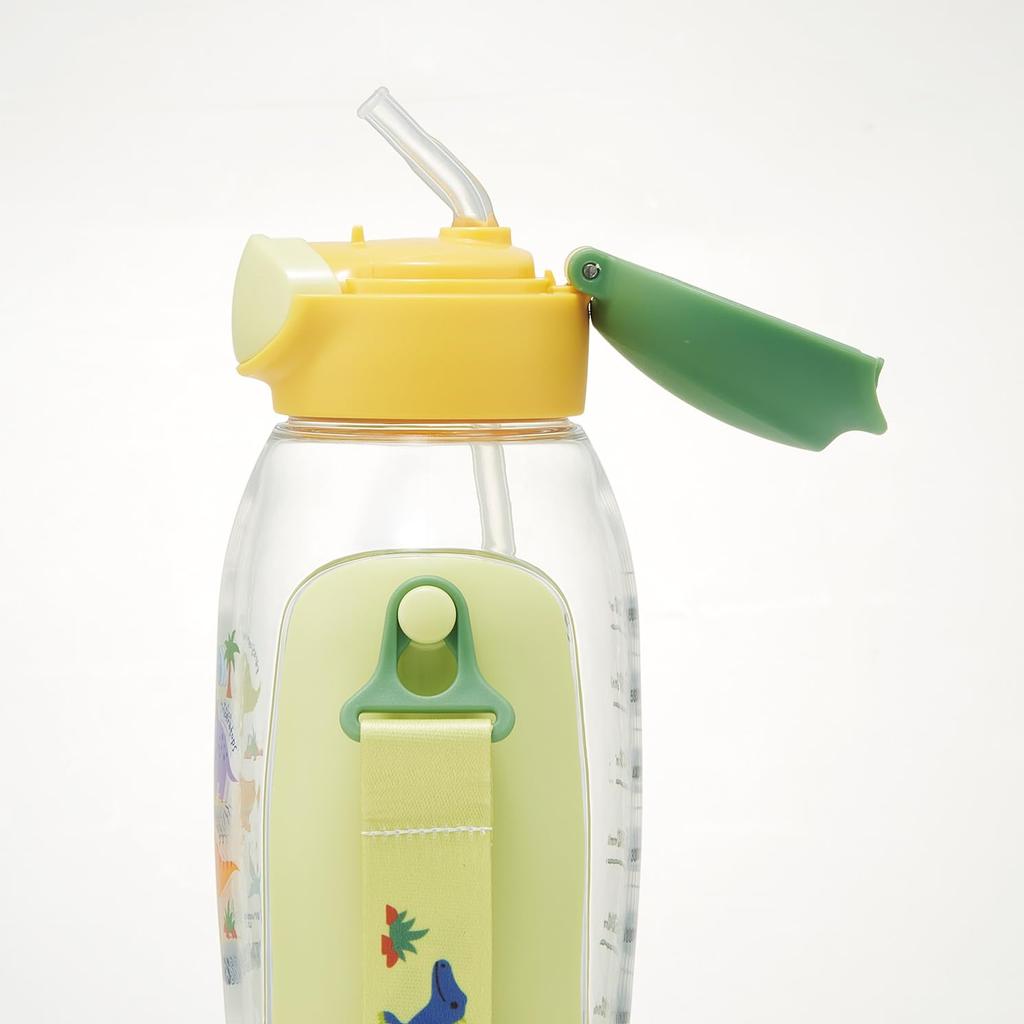 Skater Straw Water Bottle with Shoulder Dinosaur Picture One-Push Strap, 780ml, Book, PDSH8DX-A