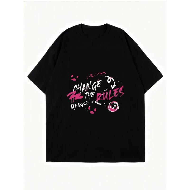 T-shirt Bianca Oversize con Stampa Grafica 'Change The Rules' per Uso Casual