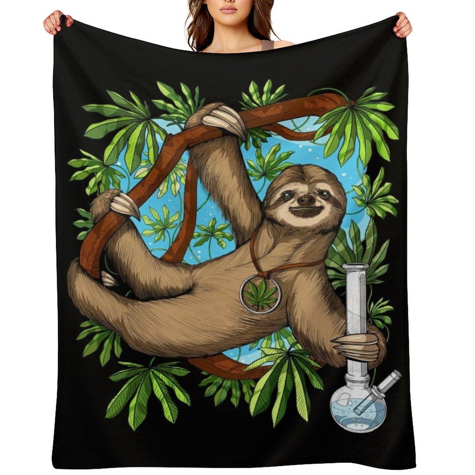 Sloth Weed Stoner Throw Blanket Moving Plaid on the sofa Extra Large Throw For Decorative Sofa Blankets 30x40in