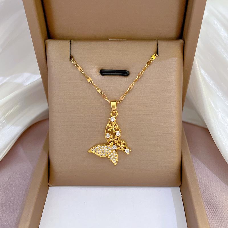 Titanium Steel Luxury Diamond Gold Micro-Inlaid Necklace for Women - Trendy Clavicle Chain