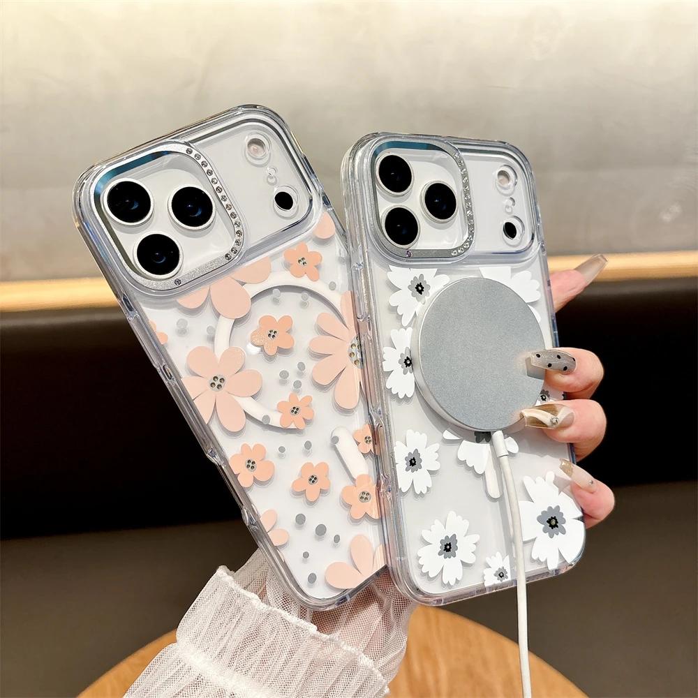 Stereoscopic Flowers Floral Clear Case For iPhone 17 Pro Max Air 16 15 Pro Max For Magsafe Wireless Charging Hard Cover Bumper
