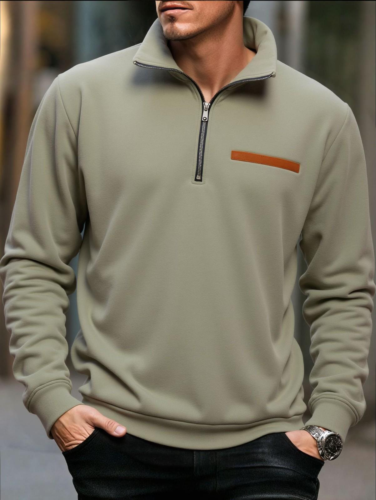 

Men s Outdoor Casual Loose Stand-up Collar Half-zip Top XXL