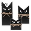 Solid Wood Craft 3 Pcs Halloween Black Cat Wooden Block Sign, Vintage Table Decoration Decorative Cutout with Burlap Rope, Rustic Farmhouse