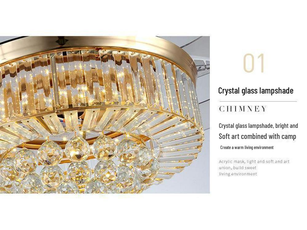 European-Inspired Crystal Chandelier Ceiling Fan with Smart Inverter and Invisible Design for Living, Dining, & Bedroom