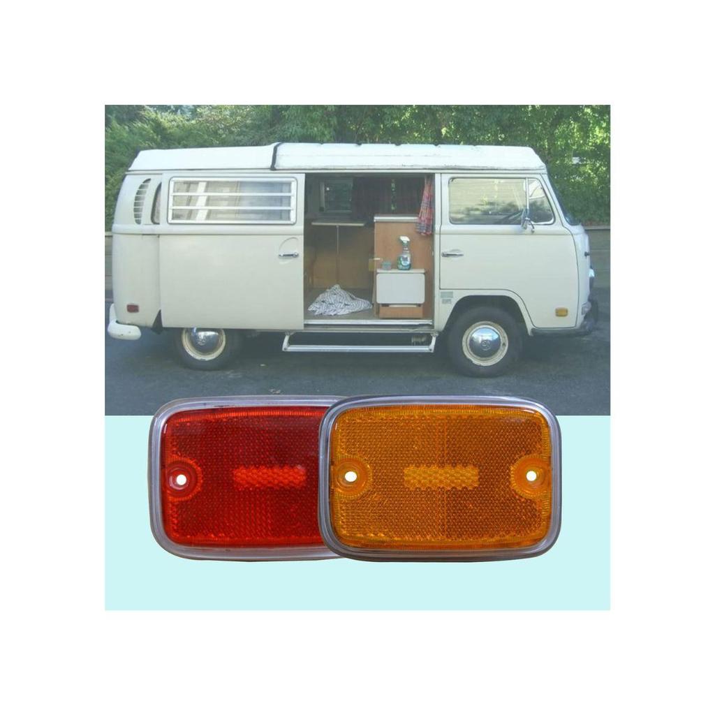 4-Pack Side Marker Lenses Compatible with Volkswagen Type-2 Bus 1975-1979 models Hippie Bus Minibus Van and Classic Cars (Silver Body) Red/Amber