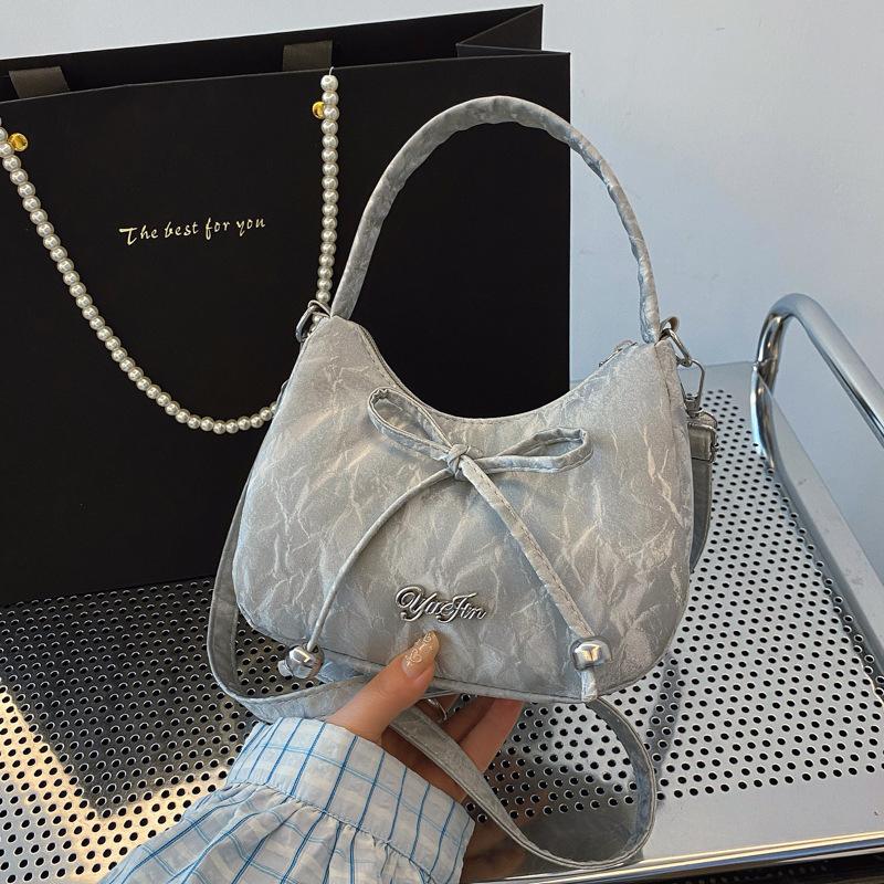 Solid Color 2026 New Large Capacity Bow Bags, Fashionable And Versatile Underarm Shoulder Bag, Casual Commuting Women'S Handbag