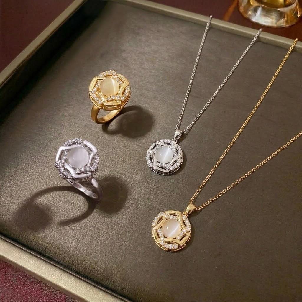 Women's European & American Style Windmill Pendant Necklace Set - Titanium Steel Floral Design