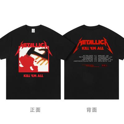 Koszulka z nadrukiem Metalliki Męska Damska Bawełniana Oversize Krótki Rękaw Streetwear Hip Hop Harajuku Codzienna Luźna Odzież Damska Męska