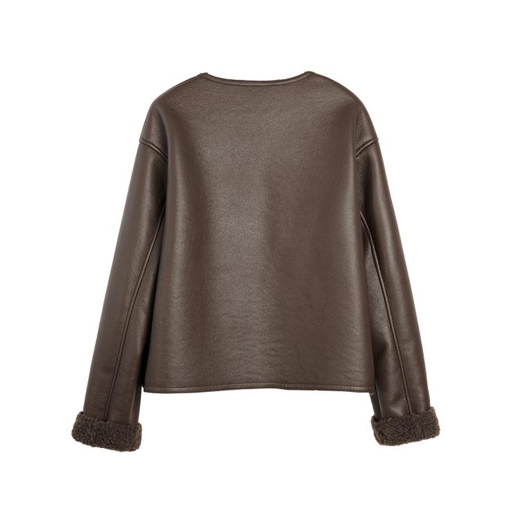 ELLE French Vintage Style Shearling Fashion Design Casual Loose Plush Leather Jacket Women jackets EF52678