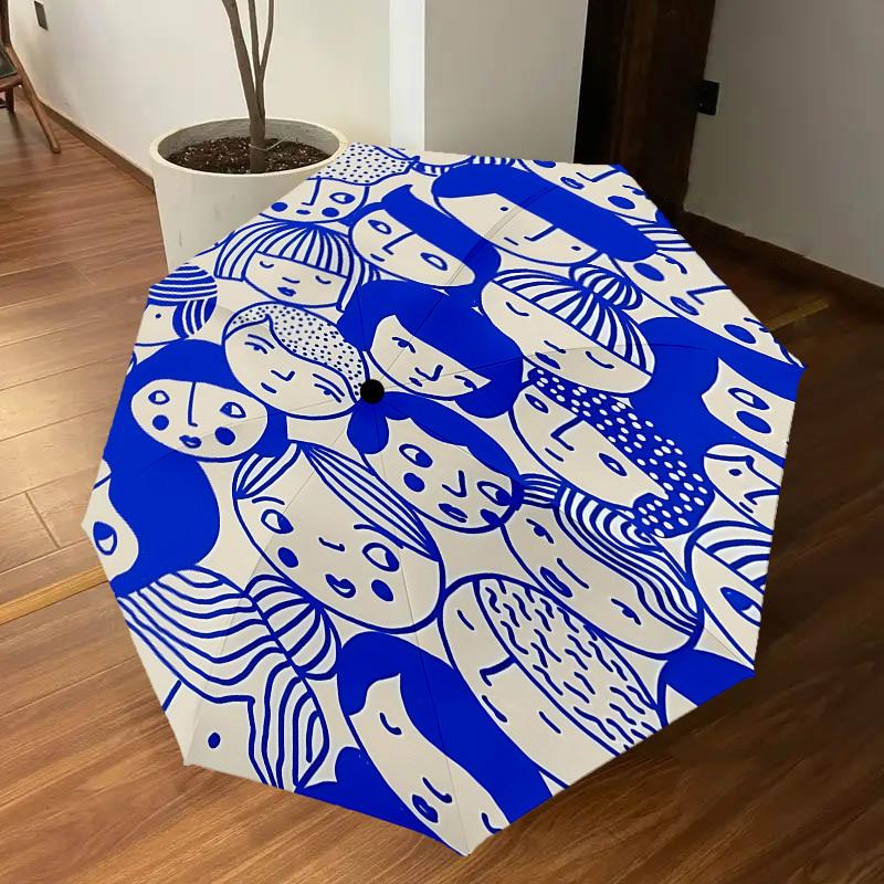 1pc faces pattern Automatic Open/Close Umbrella with Windproof, 8-Rib Sturdy Canopy, Durable Ribs, Fashionable Design1216A