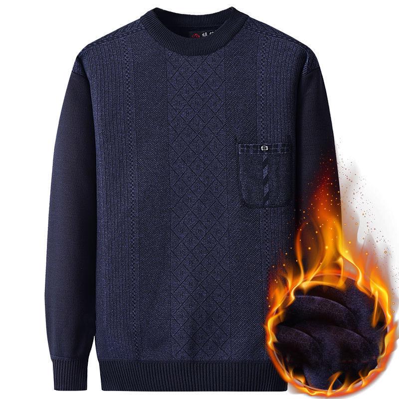 

Свитер мужской плюс бархатный толстый зимний свитер с круглым вырезом, мужская теплая рубашка среднего возраста M