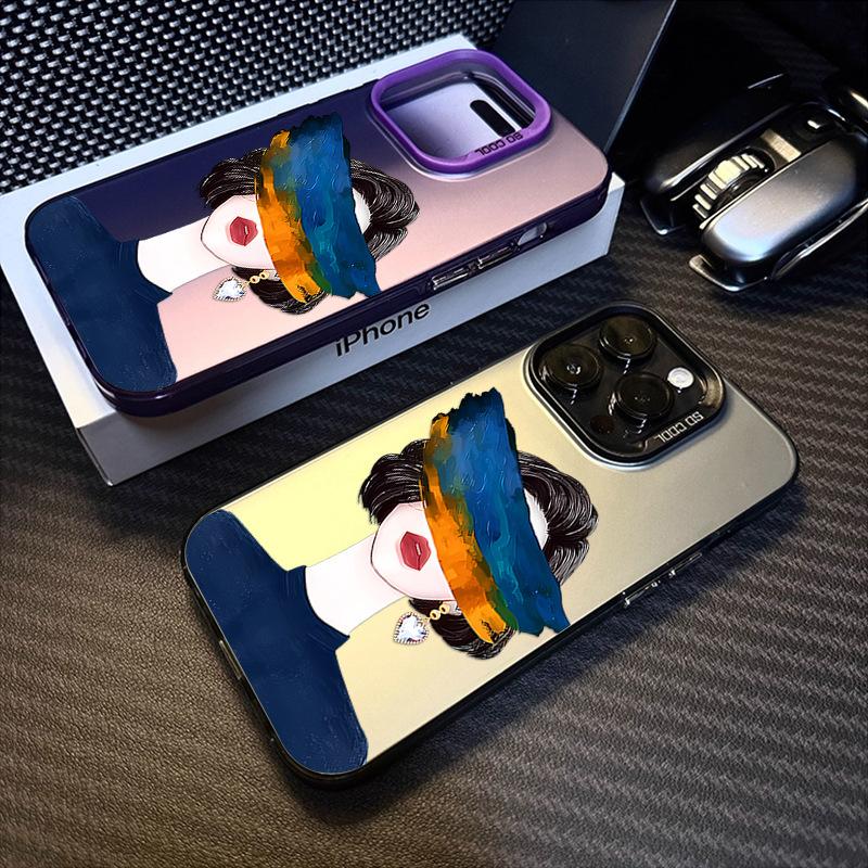 Applicable To Apple 11/11 Huawei OPPO Xiaomi Vivo New Creative Blindfolded Girl Anti-drop Colored Silver Mobile Phone Case