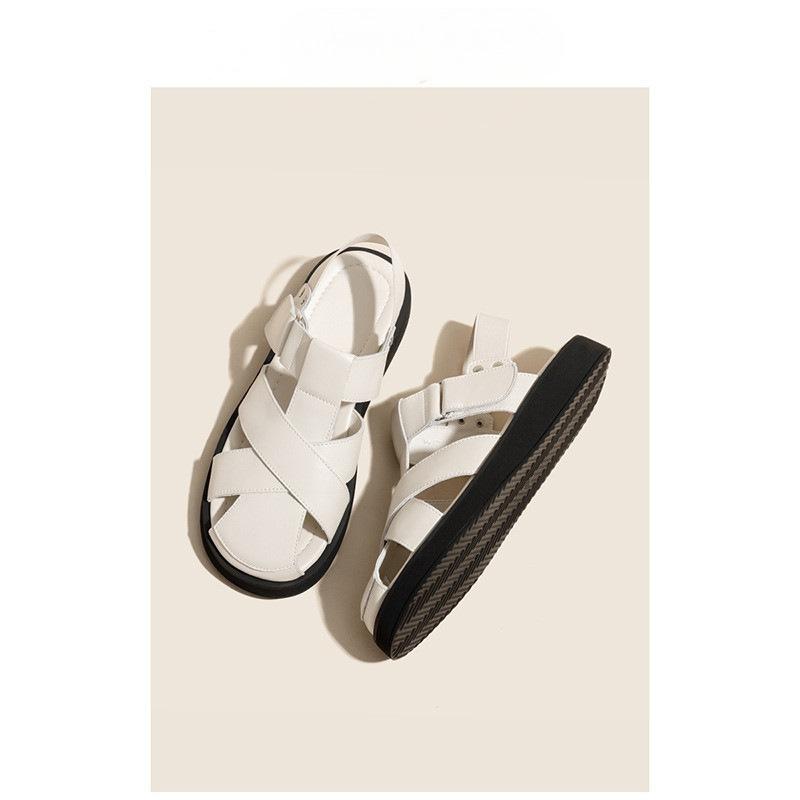 Baotou Roman sandals women's summer wear 2025 new fairy style with skirt flat bottom hollow pig cage shoes retro