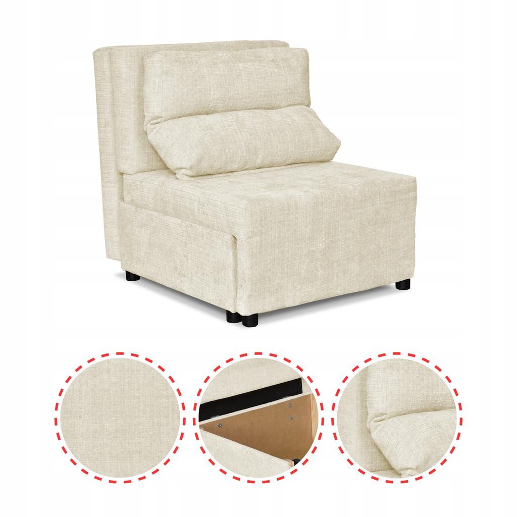 Fold-out Armchair with Sleeping Function KIMO Bedding Container Ramona Beige
