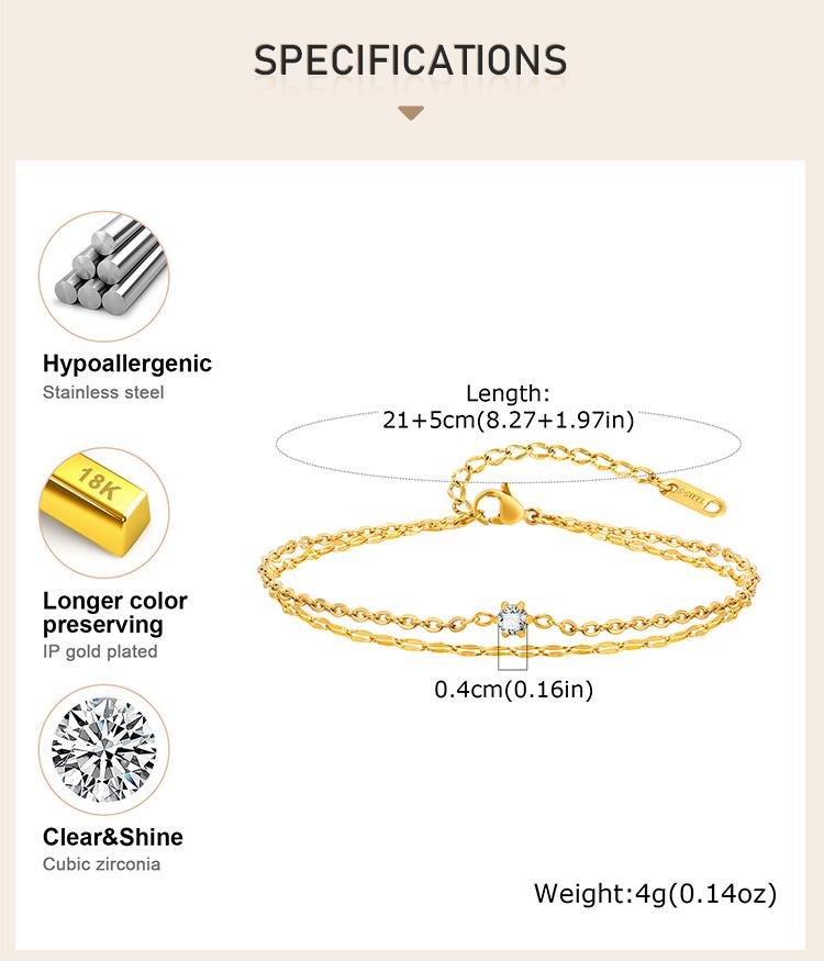 Bracelet de Cheville Superposé Imperméable pour Femmes, Chaîne de Pied Ajustable en Acier Inoxydable Doré avec Zirconia, Bijou