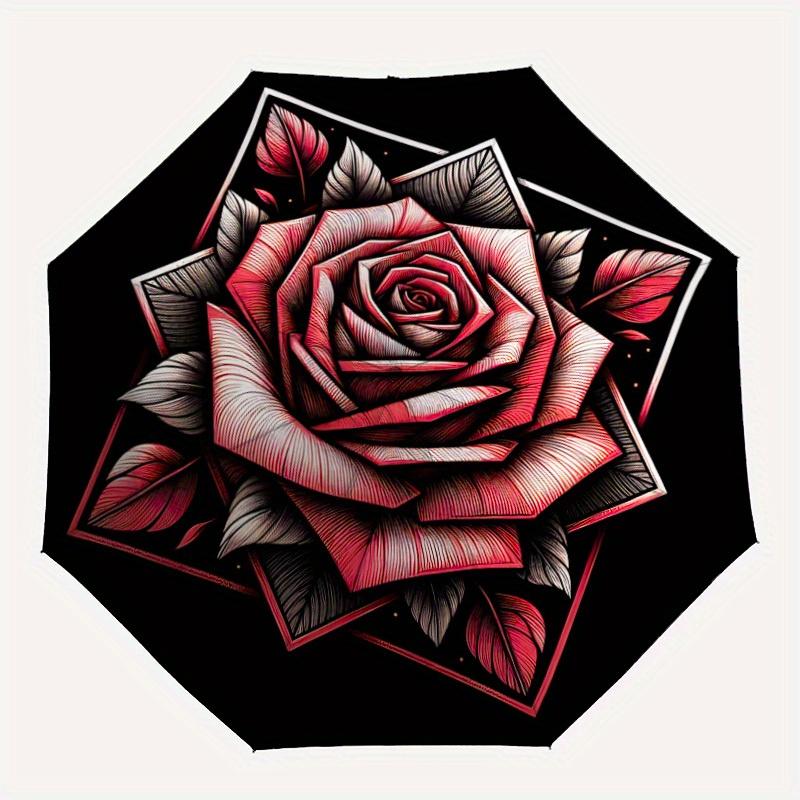 

1pc Rose Bloom Auto Folding Umbrella Portable Collapsible Design, 8-Rib Iron Frame, Durable Fabric161