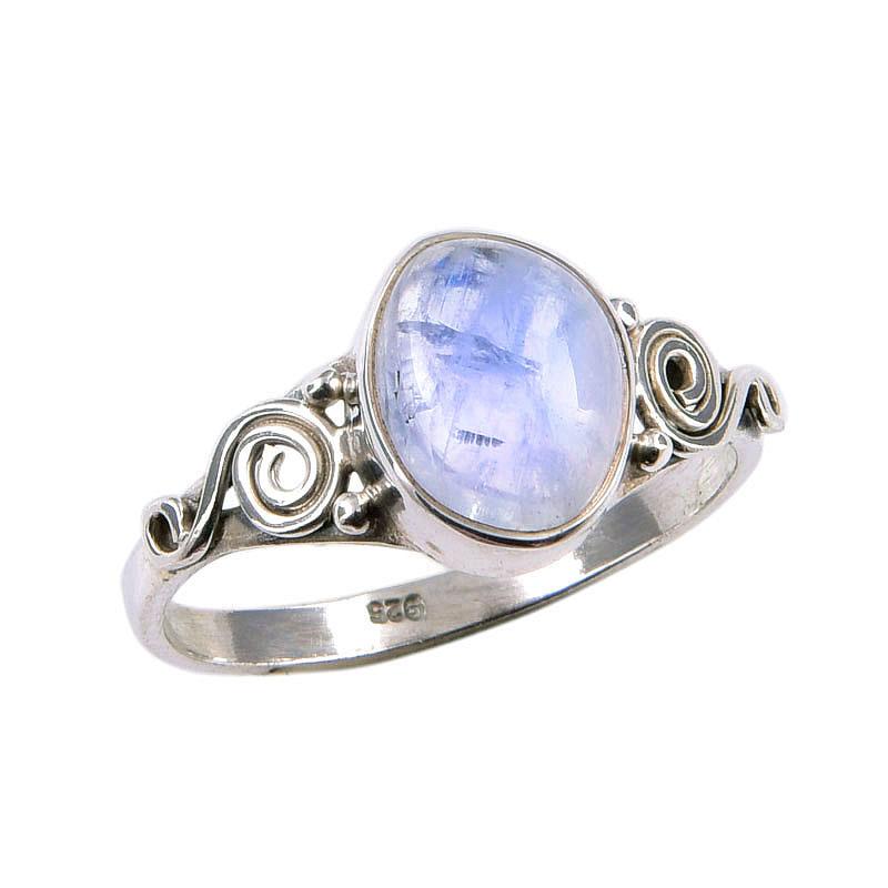 Natural Rainbow Moonstone Gemstone 925 Solid Sterling Silver Ring Size 7.5 E0z40