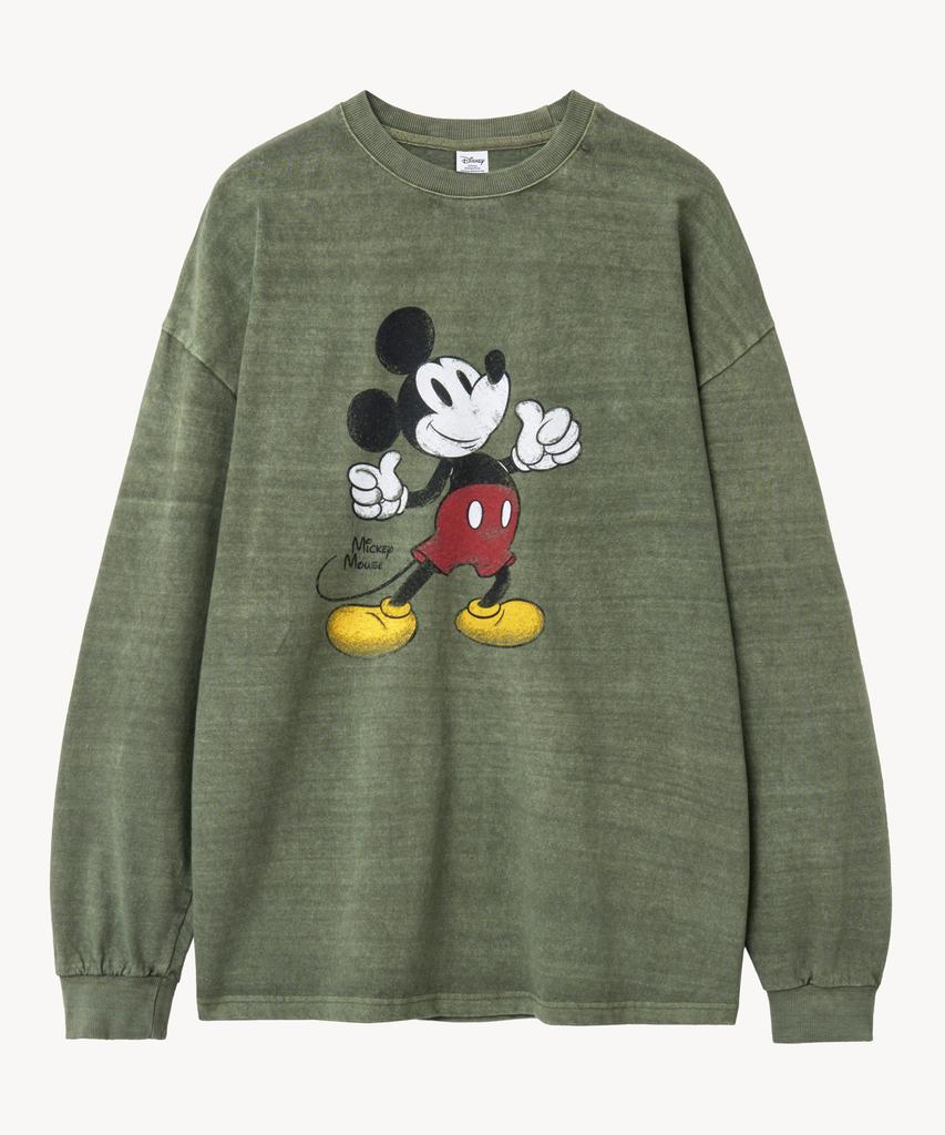 VTWO Vintage Washed Number One _Mickey_ Long Sleeve Tee (Khaki)