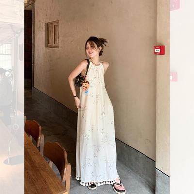 Retro Temperament Vacation Style Sleeveless Loose Neck Dress Women's Summer New Long Dress