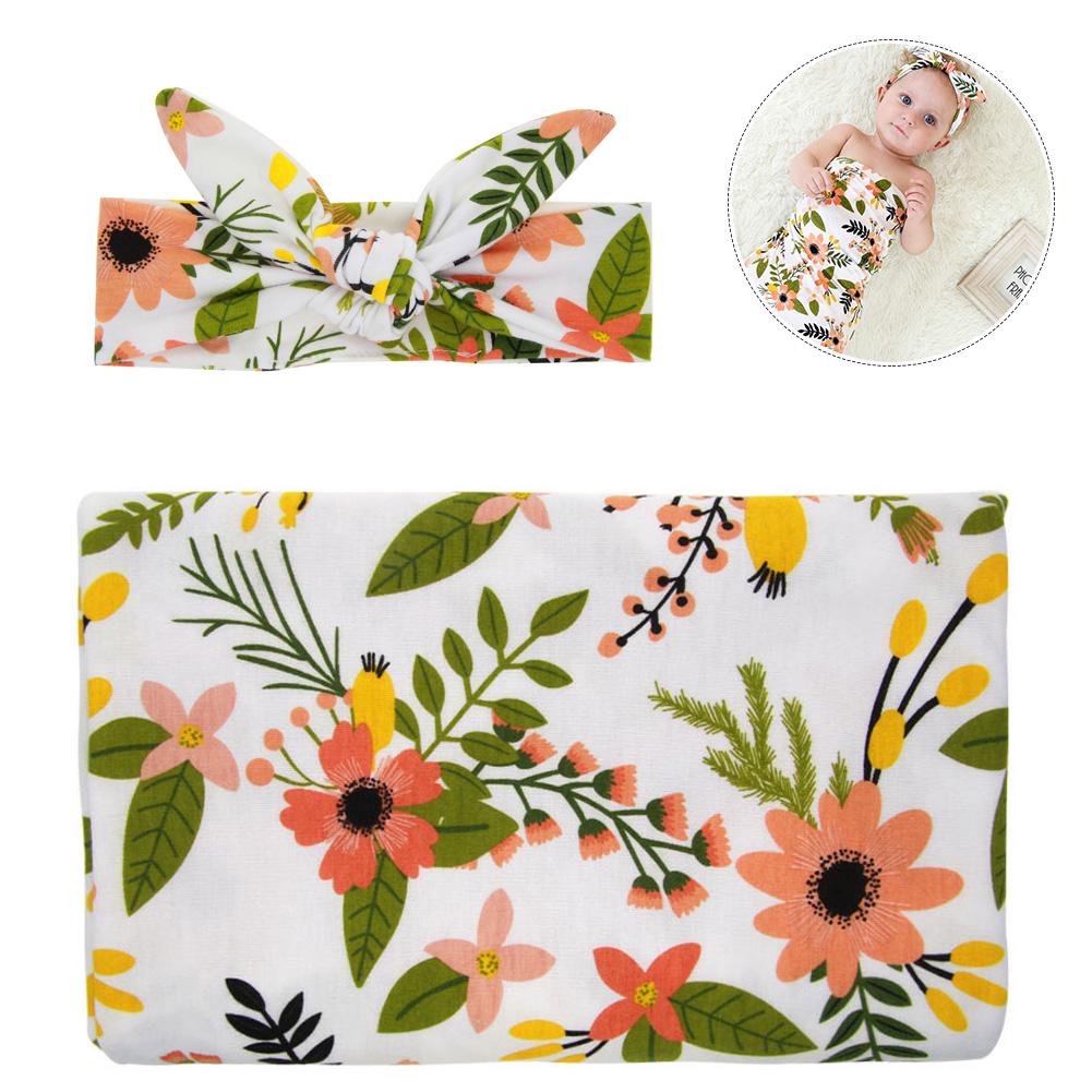 Buy Newborn Receiving Blanket Headband Floral Baby Swaddling Blanket at