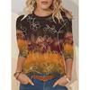 Artistic Landscape Painting Pattern, Slim Fit, Casual Round Neck, Long Sleeves, Everyday Creative Oil Painting Design Pattern.