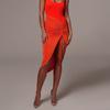 Bodycon Skirt Shirring Drawstring Women Solid Color High Split Irregular Skirt Clubwear