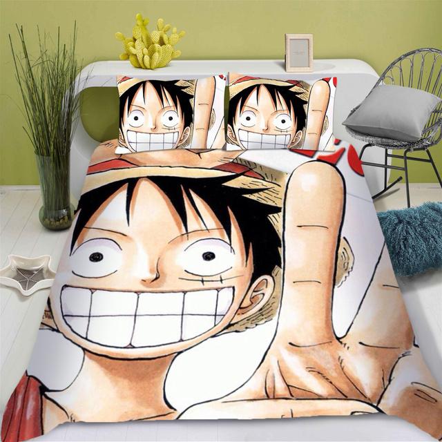 One-Piece Anime Duvet Cover Set Printed Nika Luffy Gear Cartoon Twin Size Bedding 3-pieces Set Home Decor Gifts