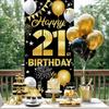 Happy 21st Birthday Decorations for Him & Her – Black and Gold 21st Birthday Banner Backdrop, Yard Sign, Photo Props, Door Background Party Décor