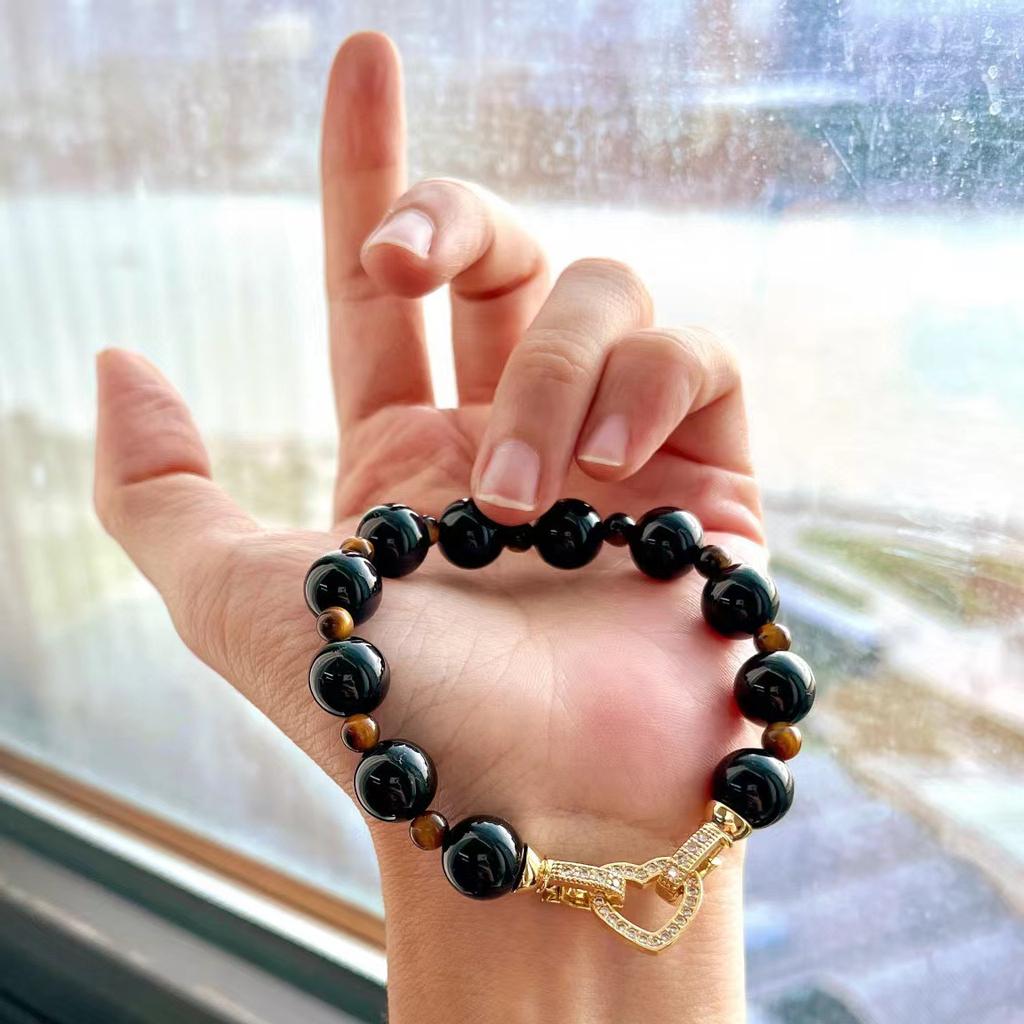 Maillard style natural black agate tiger's eye contrast bracelet