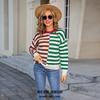 2025 New Round Neck Sweater Color Block Striped Contrast Top Round Neck Pullover Long Sleeve Sweater for Women