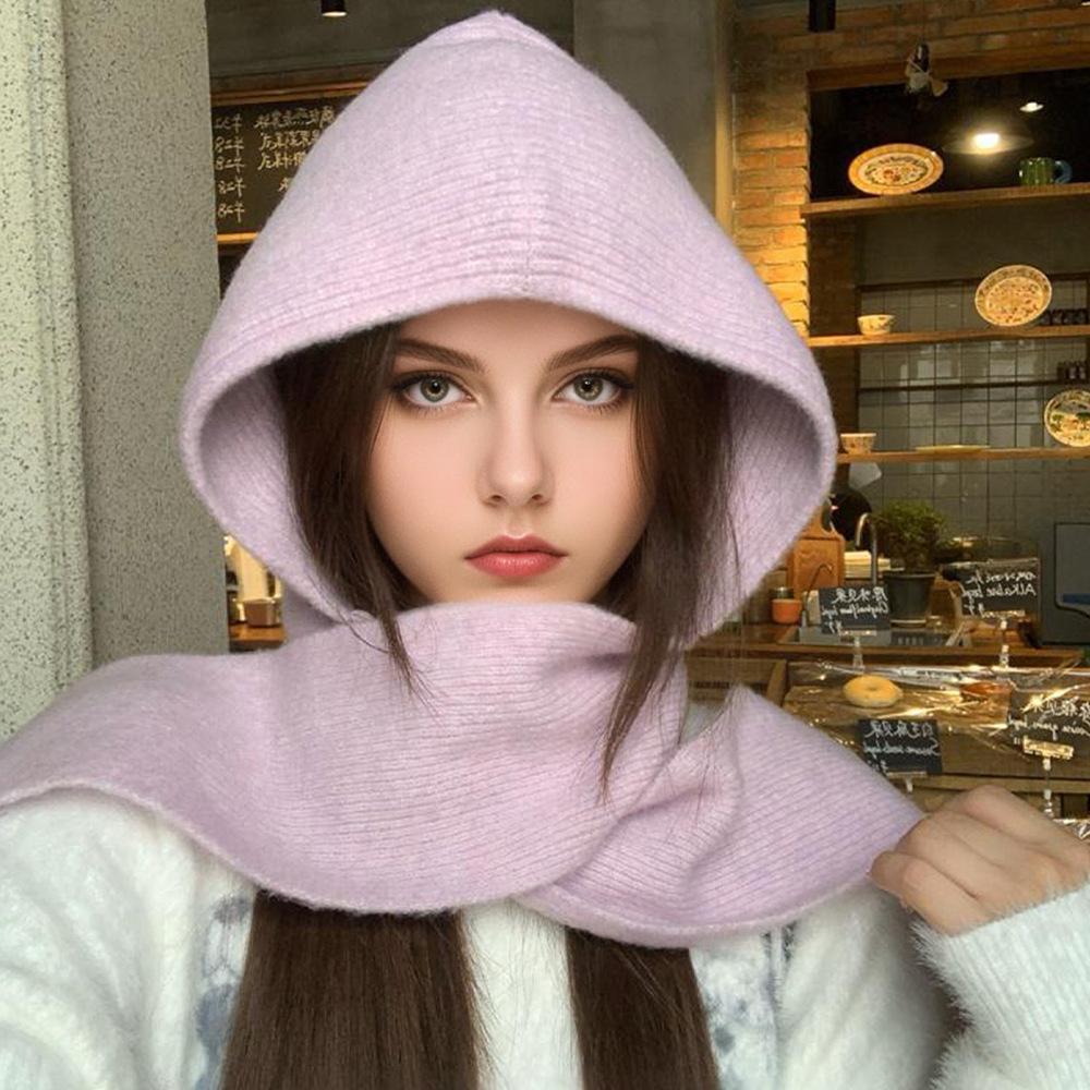 Korean Balaclava hat women's autumn and winter warm ear protection strap knitted hat versatile scarf integrated ear protection hat
