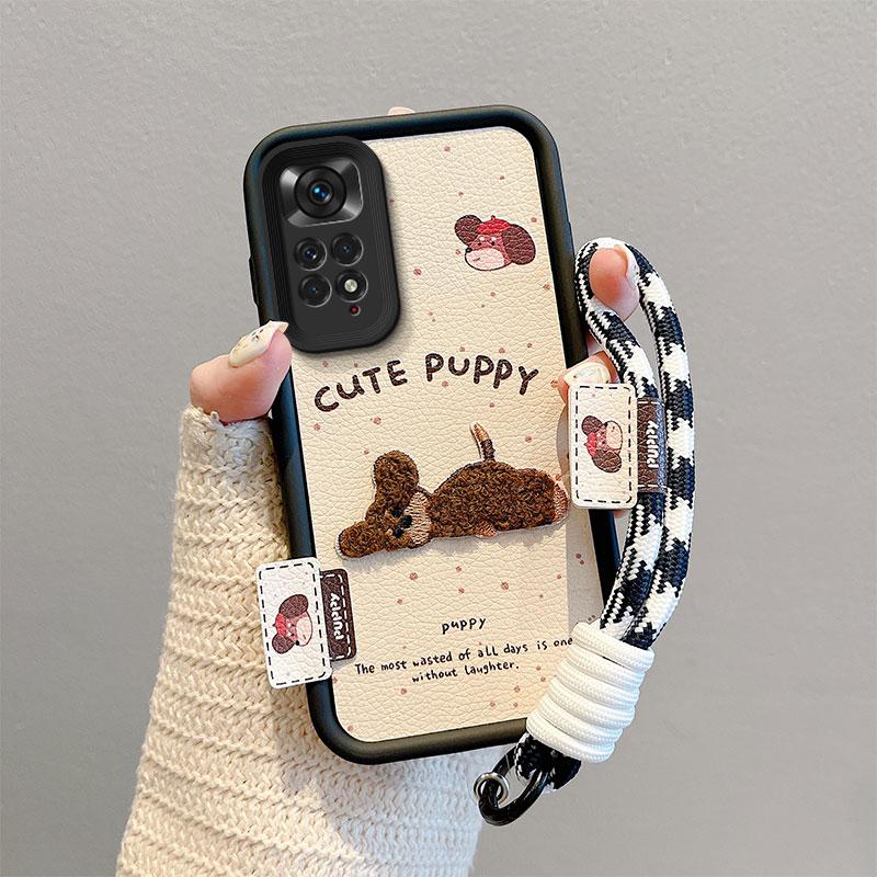 KEYSION Cartoon Cute Plush Embroidery Case for Redmi Note 11 Pro 5G 11S with Lanyard Silicone Shockproof Phone Cover for Redmi Note 12 Pro 4G