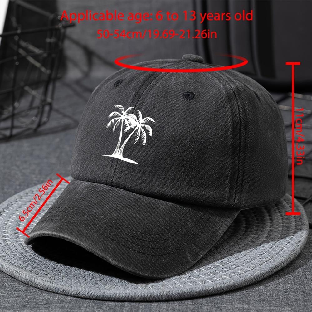 A Unisex Lightweight Fashionable Baseball Cap with a Coconut Tree Print Suitable for Boys and Girls in a Vintage Washed Style