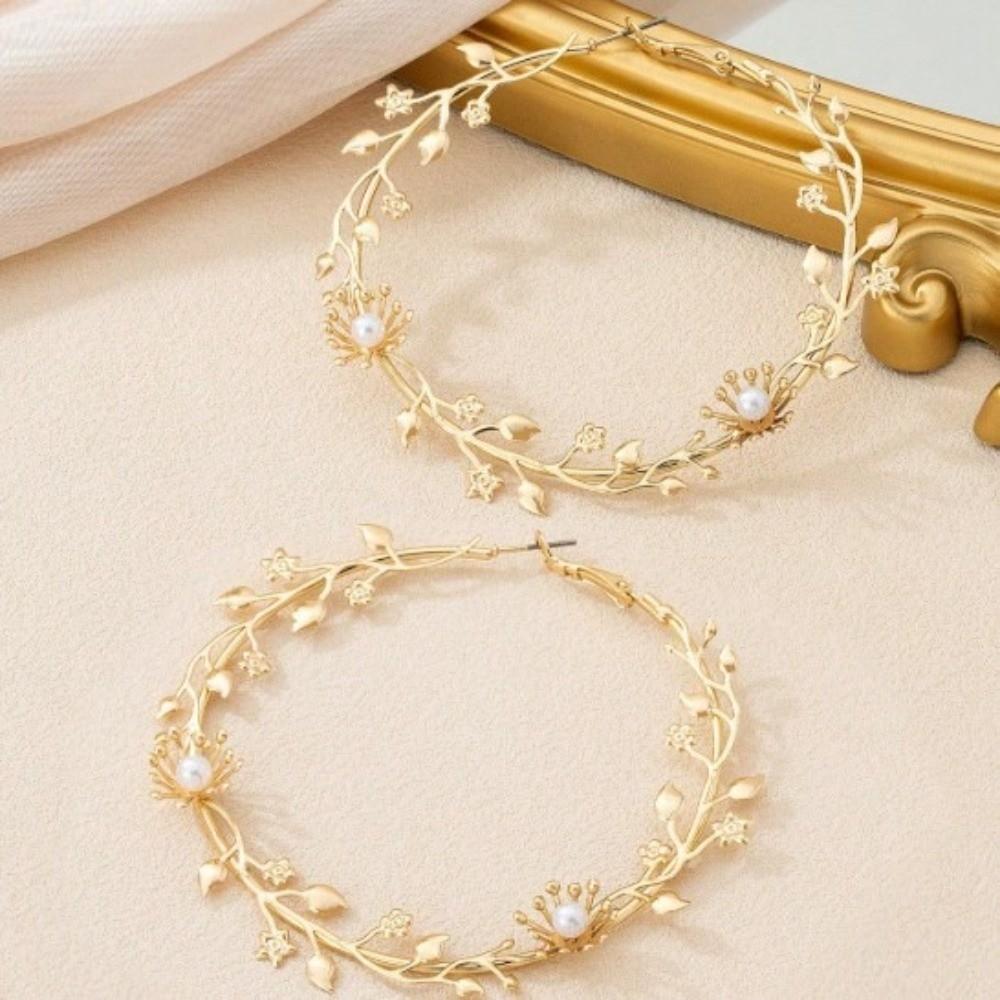 1 Pair Gold Plated Rose Flower Hoop Earring Metal Stud Hoop Earring  Women's Fashion Accessory