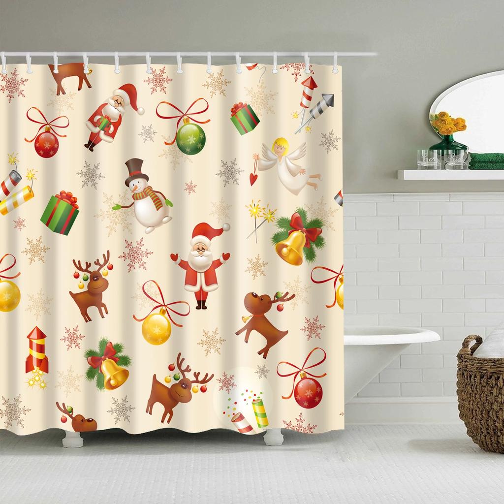 Waterproof Merry Christmas Bathroom Shower Curtains Snowman Santa Bell Elk Pattern Bath Curtain for Bathroom Home Decor