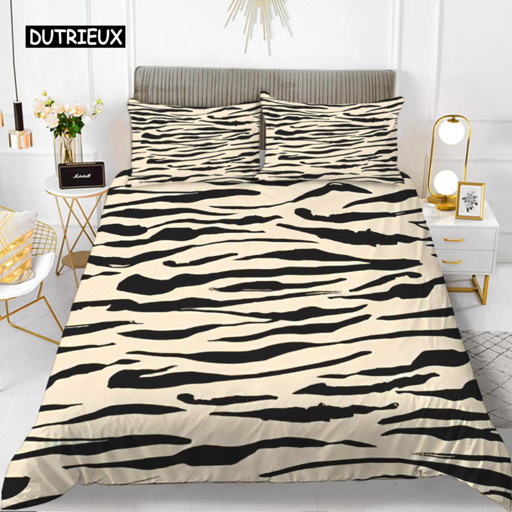 Zebra Print Duvet Cover Set King Polyester Red Black Stripes Bedding Set Wild Animal Zebra Wildlife Skin Quilt Cover for Girls