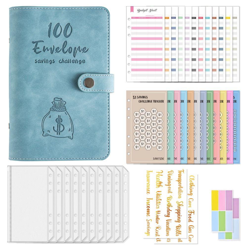 

Pu Leather 100 Day Challenge Budget Binder A6 Size Saving Money Notebook Loose-leaf Notebook синій