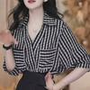 Korean Design Hot Diamond Plaid V-neck Pocket Shirt Women Summer New Versatile Fashion Top