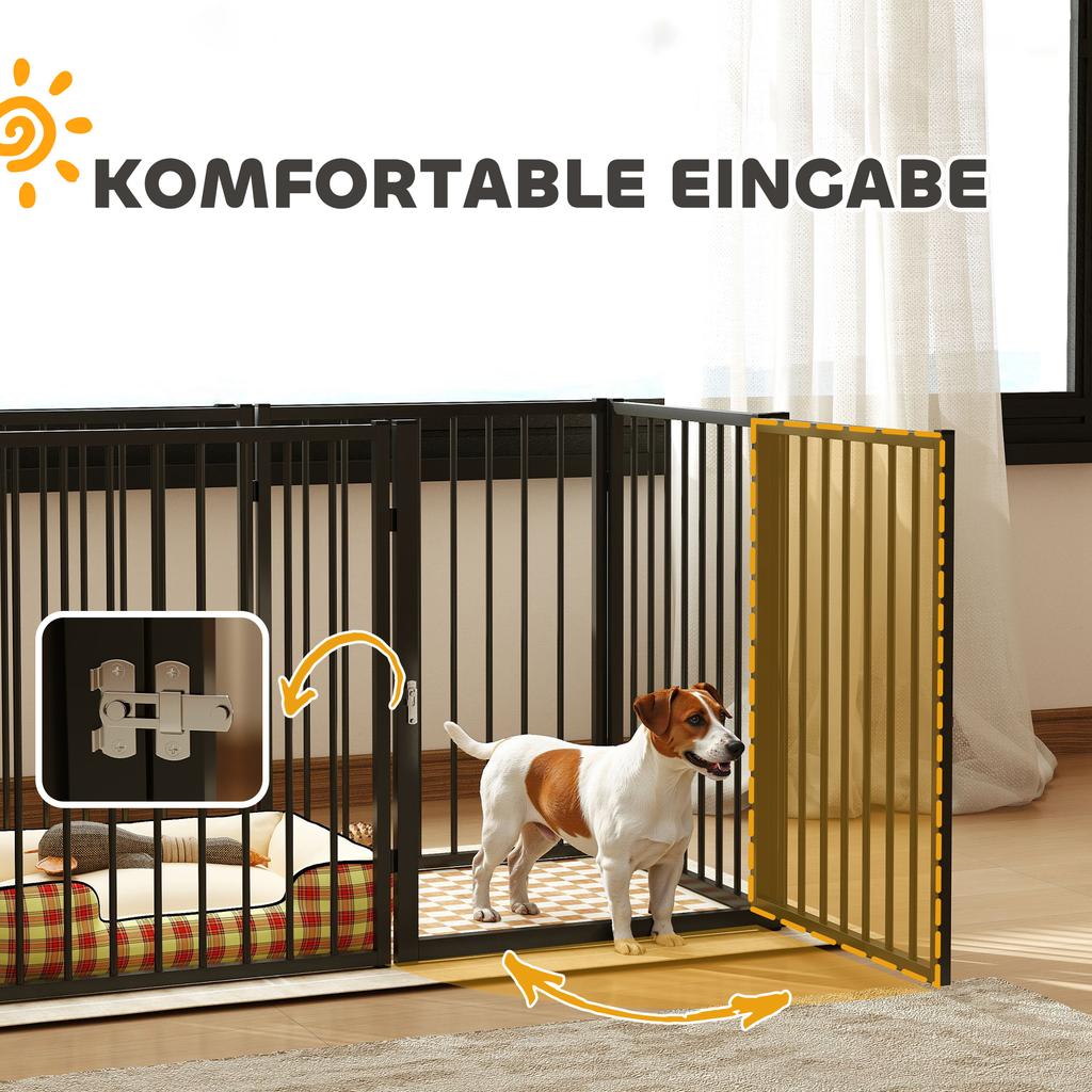 Puppy Playpen, Dog Playpen, Puppy Enclosure, 6 Panels with Door, Foldable and Portable Dog Fence, Steel, Black