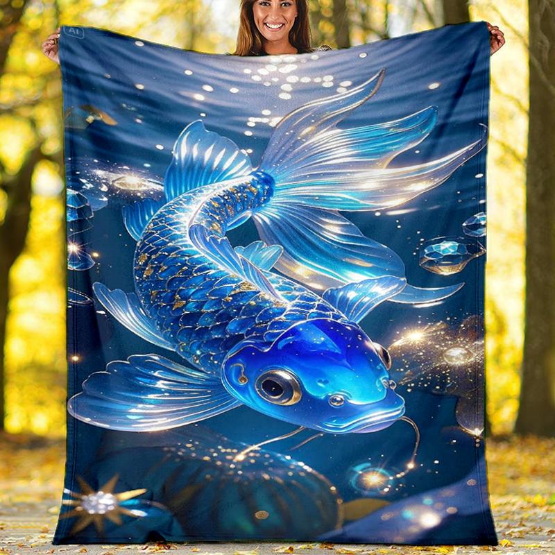 Underwater Fish Blanket Personalized Name Flannel Blanket Soft Cozy Plush Throw for Sofa Bed Lightweight Home Décor
