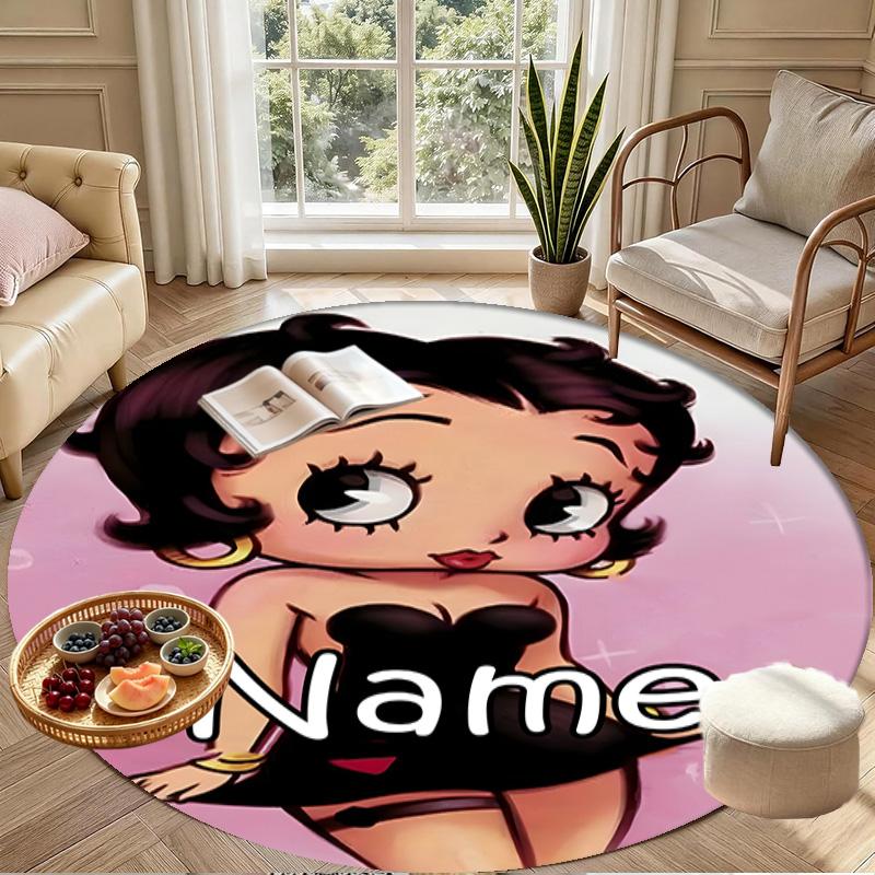 Custom Name Personalized Betty Boop Print Round Rug, Versatile Home Decor Carpet, for Playroom, Apartment, Balcony, Entryway, Hallway Gift