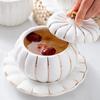 Creative Pumpkin Cup Set, Ceramic Stew Pot, Spoon Saucers Sets, Gold Rim with Cover, Bird's Nest Sugar Water Bowl, Kitchen