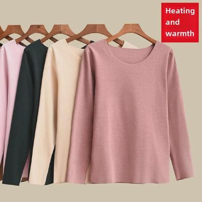 Camiseta Térmica Fina de Manga Larga de Terciopelo Alemán para Mujer - Sin Costuras, Cuello Redondo, Engrosada con Terciopelo para Otoño e Invierno