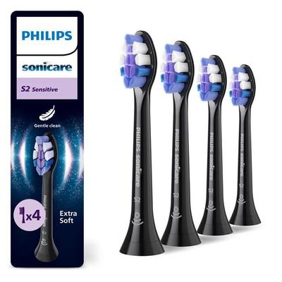Ersatz-Zahnbürstenköpfe - - S2 Sensitive - 4er-Pack - Schwarz - Ultraweiche Borsten