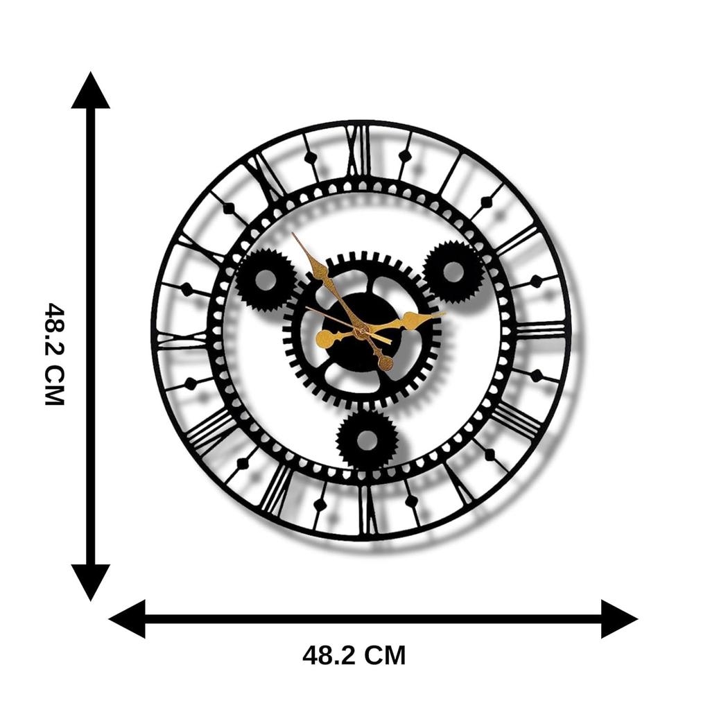 Ceas de perete pentru casă, birou, sufragerie, dormitor, cameră copii, bucătărie | Mărime mare, decor elegant pentru casă| (48.2 X 48.2 CM) Negru (Baterie inclusă)