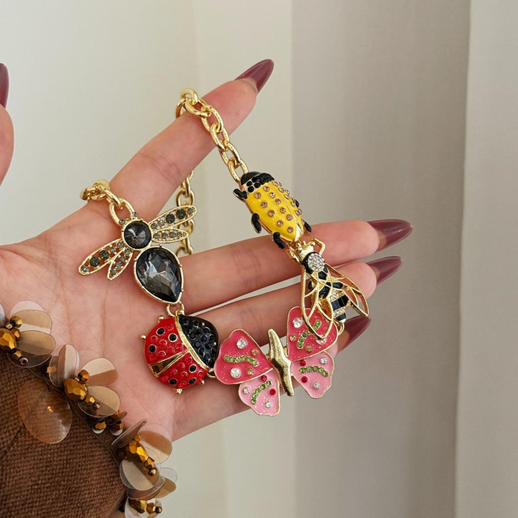 Vintage Punk Jewelry With Colorful Butterfly Ladybugs Charm For Women Handmade Necklace Adjustable Length Neckchain