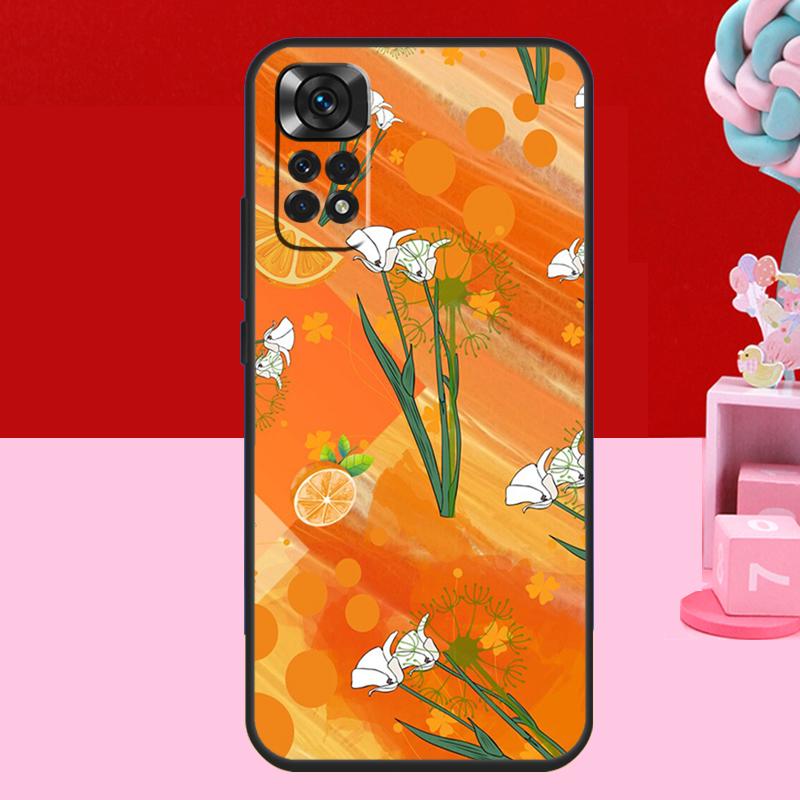 Orange Flower Pattern Case For Xiaomi Redmi Note 13 12 11 10 14 15 Pro Plus Redmi 15 C 14C 10C 12C 13C Soft Cover